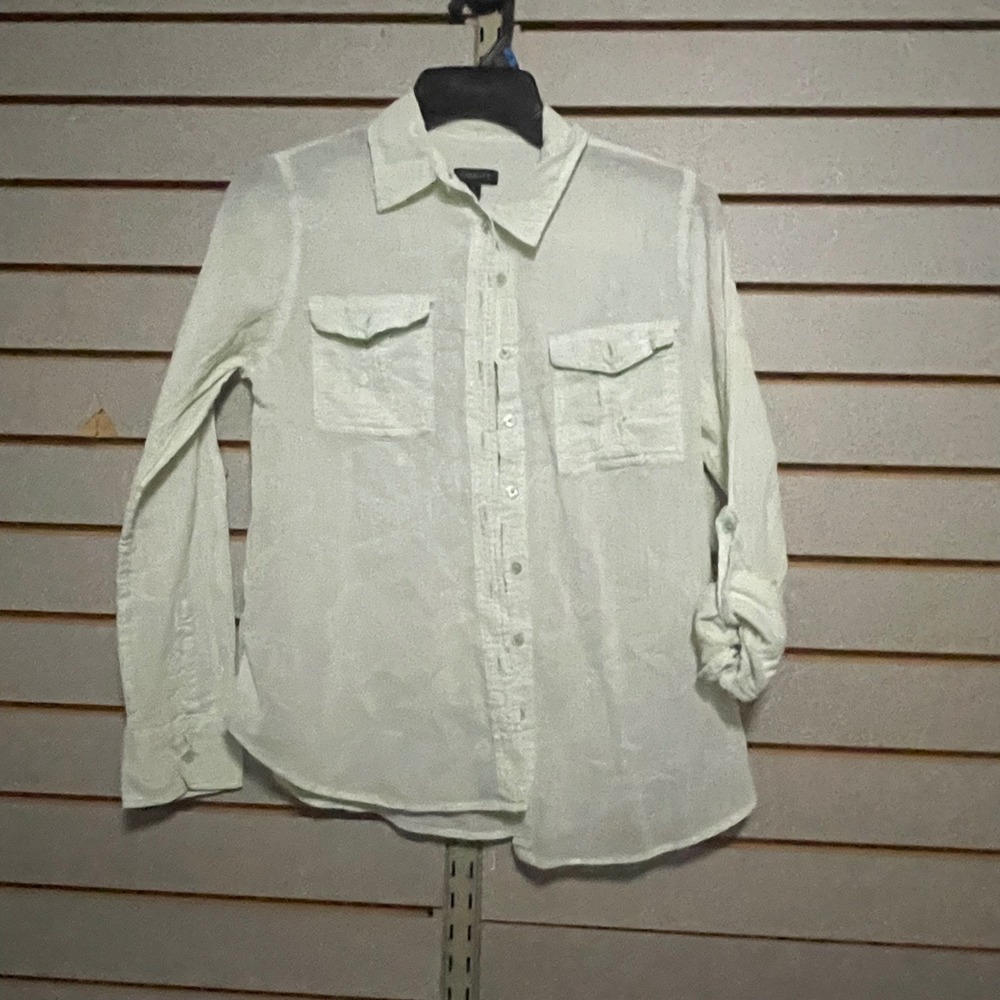Talbots Womens Mint Green 100% Cotton Textured Button Down Shirt Size 6 Pockets